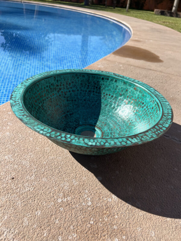 Oxidized Copper Drop-in Sink | Rustic Green Patina | Farmhouse Style, copper bathroom sinks​ - Image 3