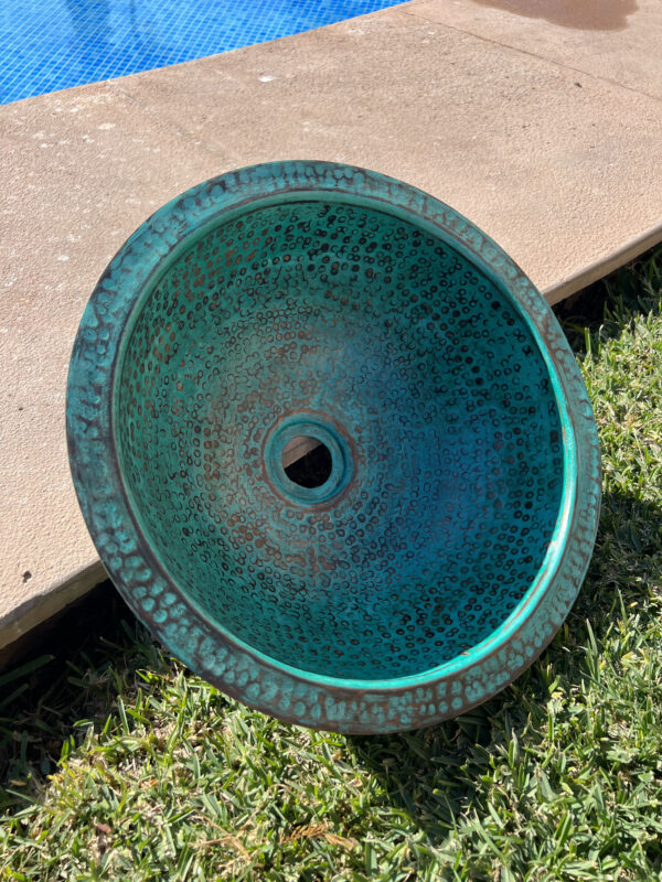 Oxidized Copper Drop-in Sink | Rustic Green Patina | Farmhouse Style, copper bathroom sinks​ - Image 4