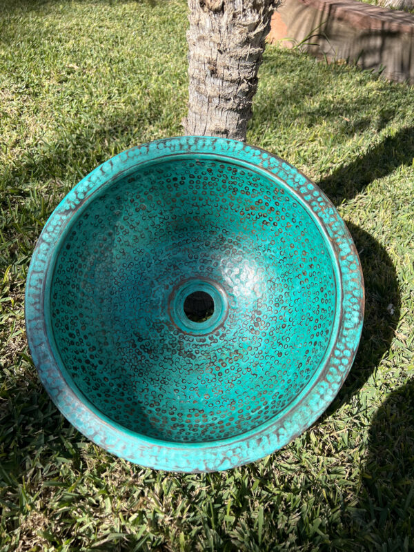 Oxidized Copper Drop-in Sink | Rustic Green Patina | Farmhouse Style, copper bathroom sinks​ - Image 2