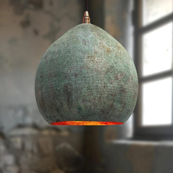 Handmade Oxidized Copper Pendant Light, Green Patina Copper Dome Pendant Light, Farmhouse Kitchen Ceiling Lamp Fixture My Store