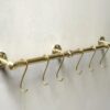 Unlacquered Brass Pot Rail with S hooks , Handmade Vintage Brass Pot Rack , Gold Brass Wall Mounted Brass Hanging Rack with hooks My Store