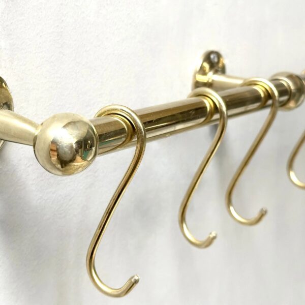 Unlacquered Brass Pot Rail with S hooks , Handmade Vintage Brass Pot Rack , Gold Brass Wall Mounted Brass Hanging Rack with hooks My Store