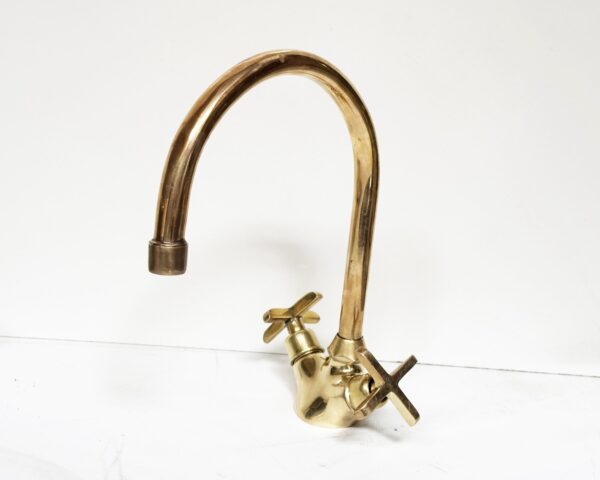 Solid brass Gooseneck faucet, Unlacquered Brass Bathroom Faucet, Cross Handles Brass Faucet