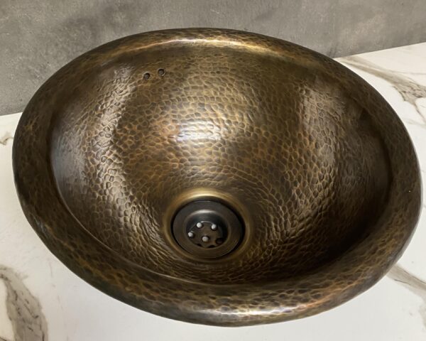 Antique Bronze Round Copper Vessel Sink, Oil Rubbed Copper Bathroom Sink, Engraved Bronze Sink with Antique Bronze faucet - Image 3