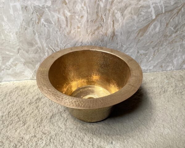 Hammered Round Brass Drop In Sink, Solid Undermount Brass Sink, Round Brass Sink, Unlacquered Hammered Brass Drop in Sink - Image 3