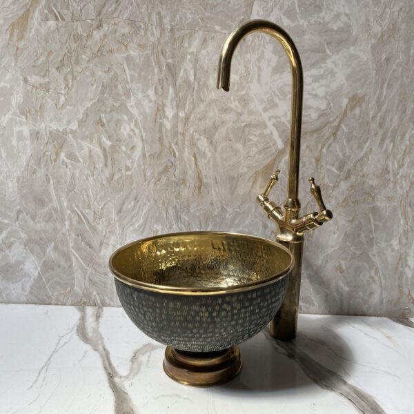 Hammered Vessel Sink Vanity, Round Hammered Bathroom Brass Sink, Round Brass WashBasin, Hammered brass Vessel Sink - Image 3