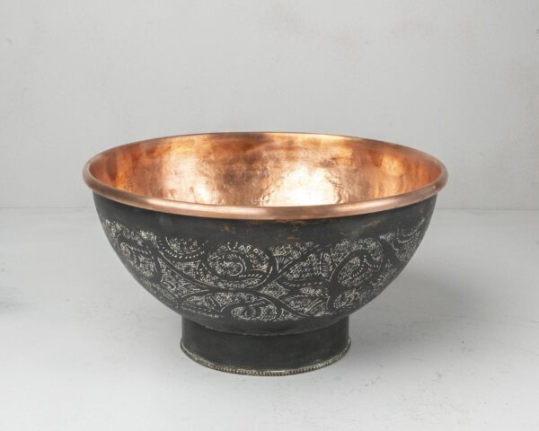 Copper Vessel Sink Bathroom, Black Wash Basin, Engraved Round Vessel Sink - Image 2