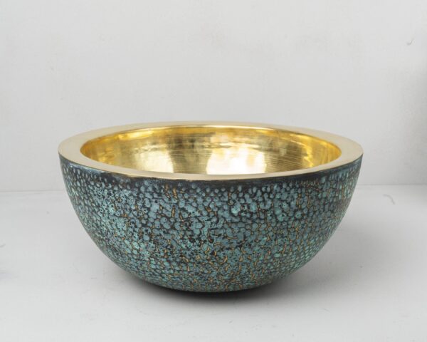 Hammered Brass Vessel Sink For Bathroom, Blue Patina Brass Sink