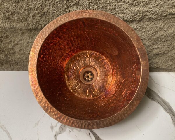 Handcarfted Copper Bar Sink, Hammered Copper Round Drum Bar Sink Including Drain - Image 2