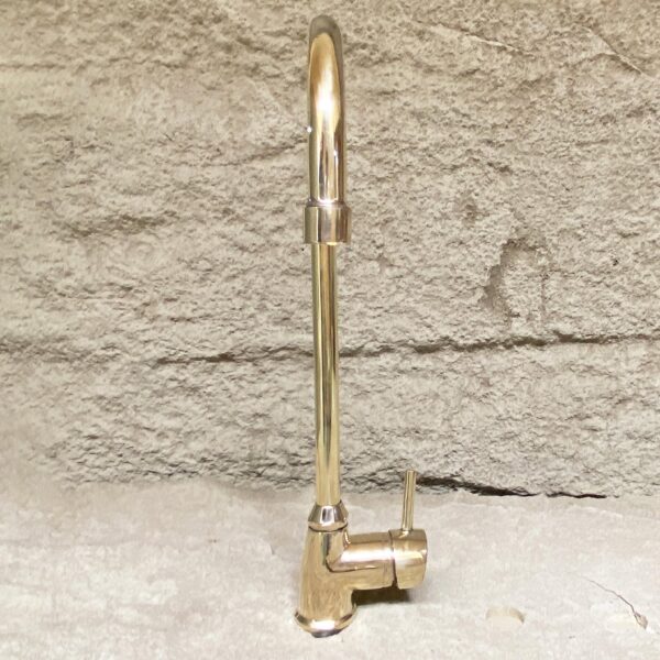 Unlacquered Brass Faucet, Goose Neck Kitchen Brass Faucet with  Lever Handle, Kitchen Tap Mixer with Lever Handle - Image 3