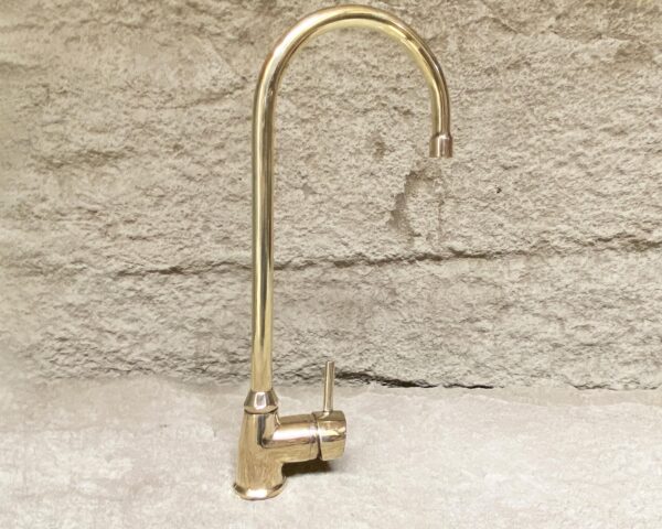 Unlacquered Brass Faucet, Goose Neck Kitchen Brass Faucet with  Lever Handle, Kitchen Tap Mixer with Lever Handle - Image 5