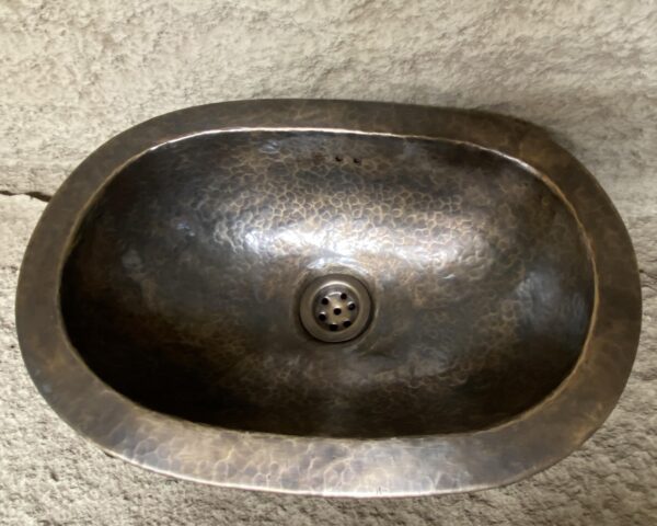 Oval Brass Sink, Drop-in Brass Bathroom Sink, Antique Hammered Brass Sink, Oval Patina Brass Handcrafted Drop in Sink - Image 2