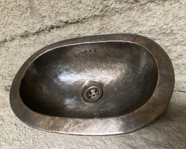 Oval Brass Sink, Drop-in Brass Bathroom Sink, Antique Hammered Brass Sink, Oval Patina Brass Handcrafted Drop in Sink - Image 5