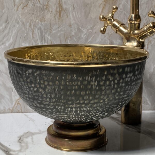 Hammered Vessel Sink Vanity, Round Hammered Bathroom Brass Sink, Round Brass WashBasin, Hammered brass Vessel Sink - Image 4