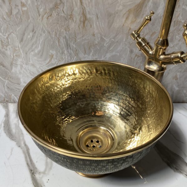 Hammered Vessel Sink Vanity, Round Hammered Bathroom Brass Sink, Round Brass WashBasin, Hammered brass Vessel Sink - Image 5