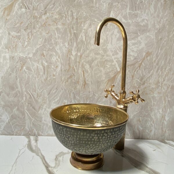 Hammered Vessel Sink Vanity, Round Hammered Bathroom Brass Sink, Round Brass WashBasin, Hammered brass Vessel Sink - Image 2