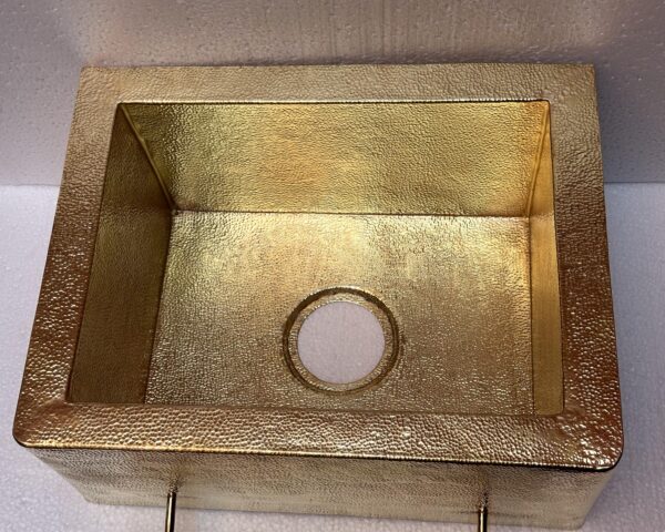 Hammered Brass Farmhouse Sink With Towel Holder, Solid Brass Kitchen Sink With Towel Rail - Image 2