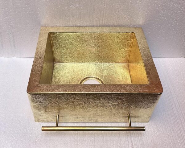 Hammered Brass Farmhouse Sink With Towel Holder, Solid Brass Kitchen Sink With Towel Rail