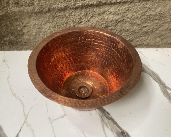 Handcarfted Copper Bar Sink, Hammered Copper Round Drum Bar Sink Including Drain - Image 4