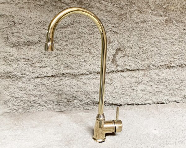 Unlacquered Brass Faucet, Goose Neck Kitchen Brass Faucet with  Lever Handle, Kitchen Tap Mixer with Lever Handle