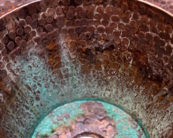 Hammered Oxidized Copper Drop In Sink, Solid Copper Round Bar Sink, Undermount Green Patina Copper Sink - Image 5