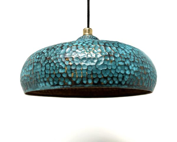 Blue Patina Pendant Light, Handcrafted Brass Kitchen Island Lighting, Brass Pendant Light Fixture - Image 2