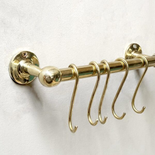 Unlacquered Brass Pot Rail with S hooks , Handmade Vintage Brass Pot Rack , Gold Brass Wall Mounted Brass Hanging Rack with hooks - Image 5