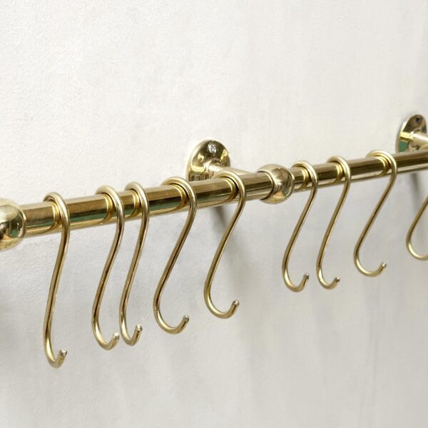 Unlacquered Brass Pot Rail with S hooks , Handmade Vintage Brass Pot Rack , Gold Brass Wall Mounted Brass Hanging Rack with hooks - Image 4