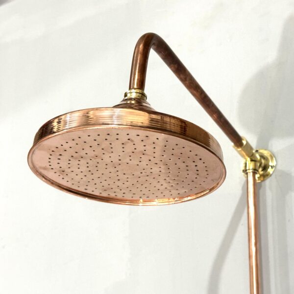 Copper Bathroom Shower System Set, Solid Copper Rainfall Shower Head, Exposed Outdoor Shower