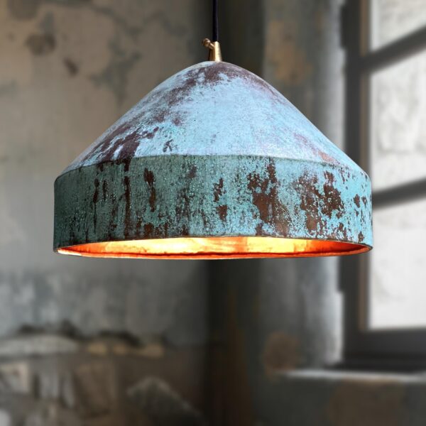 Oxidized Pendant light, Handmade Copper Dome Light Fixture, Green Patina Copper  Farmhouse Kitchen Island Lighting - Image 3