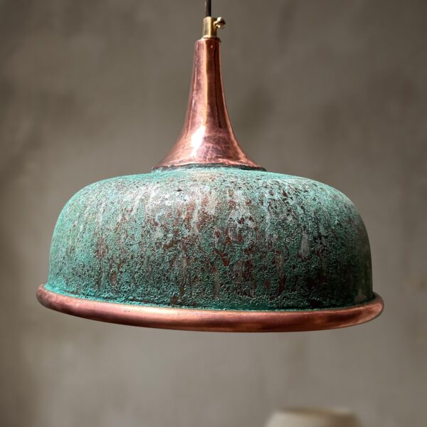 Oxidized Copper Pendant Light, Handmade Green Patina Copper Dome Pendant Light, Solid Copper Farmhouse Kitchen Ceiling Lamp Fixture - Image 5