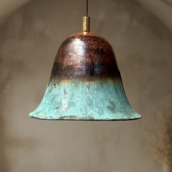 Oxidized Bell Shaped Copper Pendant Light, Green Patina Copper Dome Pendant Light, Farmhouse Kitchen Ceiling Lamp Fixture - Image 2