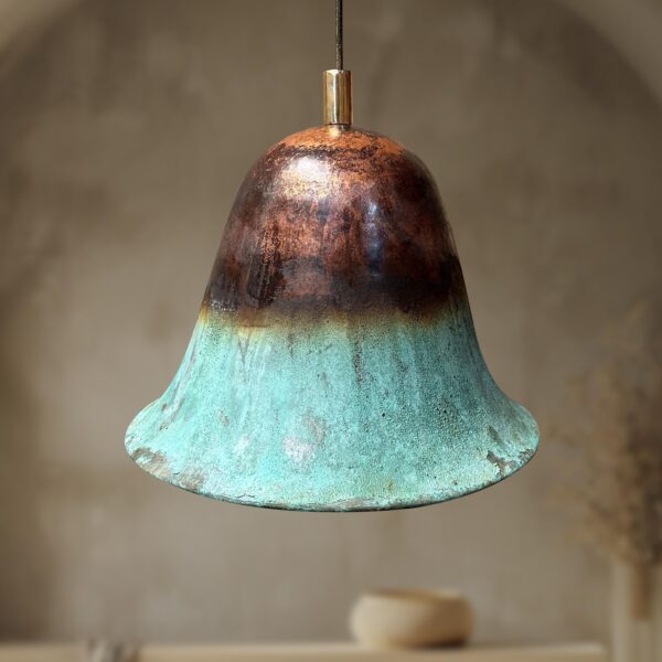 Oxidized Bell Shaped Copper Pendant Light, Green Patina Copper Dome Pendant Light, Farmhouse Kitchen Ceiling Lamp Fixture - Image 3