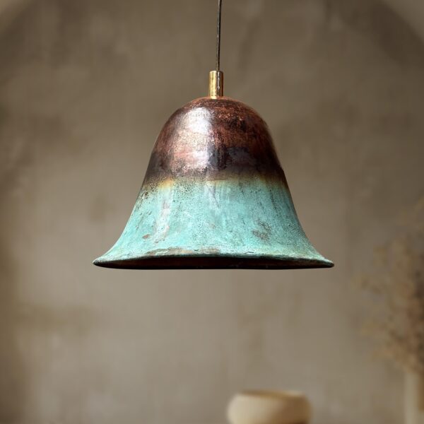 Oxidized Bell Shaped Copper Pendant Light, Green Patina Copper Dome Pendant Light, Farmhouse Kitchen Ceiling Lamp Fixture