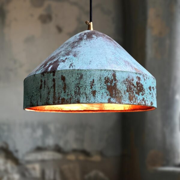 Oxidized Pendant light, Handmade Copper Dome Light Fixture, Green Patina Copper  Farmhouse Kitchen Island Lighting - Image 2