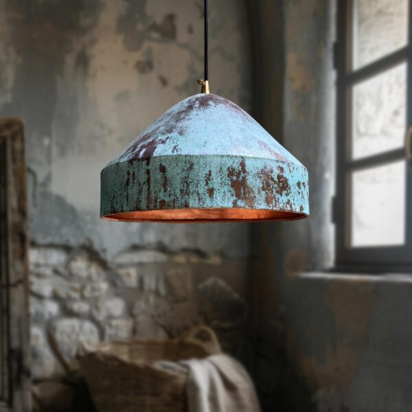 Oxidized Pendant light, Handmade Copper Dome Light Fixture, Green Patina Copper  Farmhouse Kitchen Island Lighting - Image 4