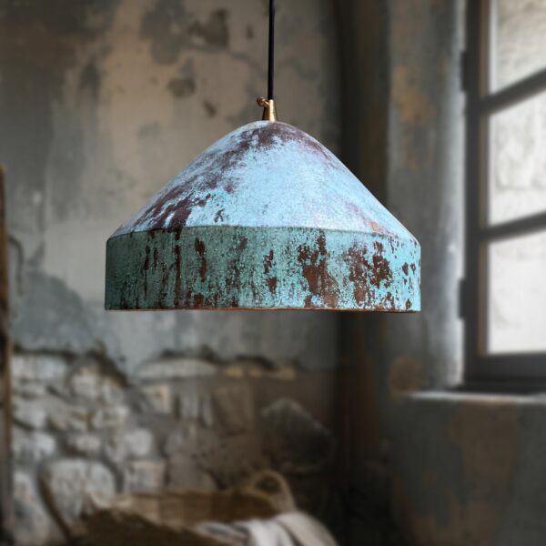 Oxidized Pendant light, Handmade Copper Dome Light Fixture, Green Patina Copper  Farmhouse Kitchen Island Lighting - Image 5