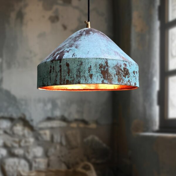 Oxidized Pendant light, Handmade Copper Dome Light Fixture, Green Patina Copper  Farmhouse Kitchen Island Lighting