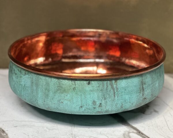 Oxidized Round Copper Bathroom Sink, Handmade Green Patina Copper SInk, Hammered Copper Vessel Sink Vanity - Image 4