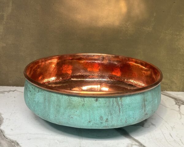 Oxidized Round Copper Bathroom Sink, Handmade Green Patina Copper SInk, Hammered Copper Vessel Sink Vanity - Image 3