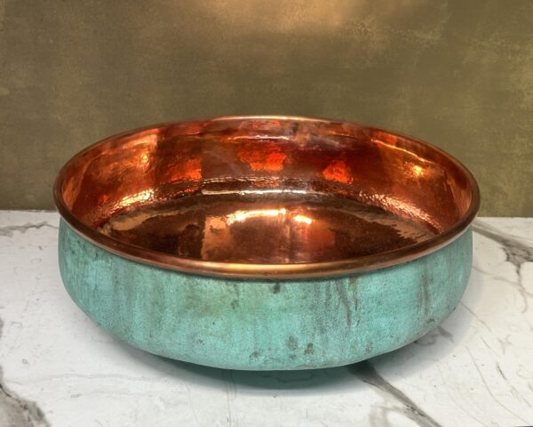 Oxidized Round Copper Bathroom Sink, Handmade Green Patina Copper SInk, Hammered Copper Vessel Sink Vanity - Image 2