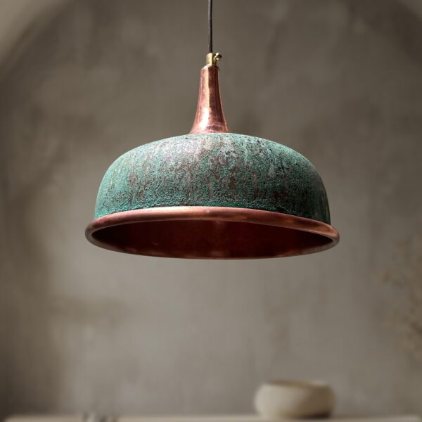 Oxidized Copper Pendant Light, Handmade Green Patina Copper Dome Pendant Light, Solid Copper Farmhouse Kitchen Ceiling Lamp Fixture - Image 2