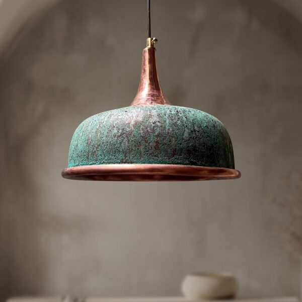 Oxidized Copper Pendant Light, Handmade Green Patina Copper Dome Pendant Light, Solid Copper Farmhouse Kitchen Ceiling Lamp Fixture