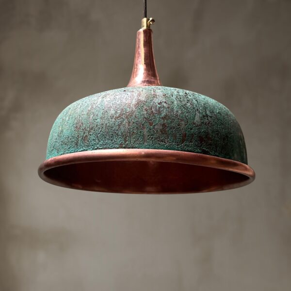 Oxidized Copper Pendant Light, Handmade Green Patina Copper Dome Pendant Light, Solid Copper Farmhouse Kitchen Ceiling Lamp Fixture - Image 3