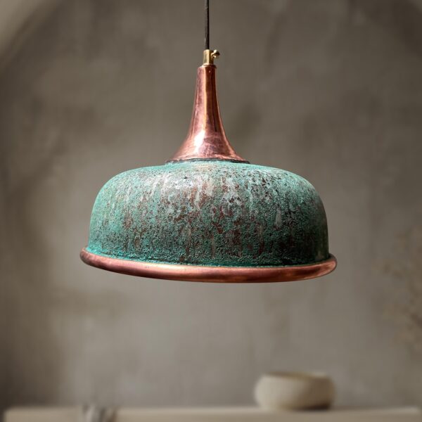 Oxidized Copper Pendant Light, Handmade Green Patina Copper Dome Pendant Light, Solid Copper Farmhouse Kitchen Ceiling Lamp Fixture - Image 4