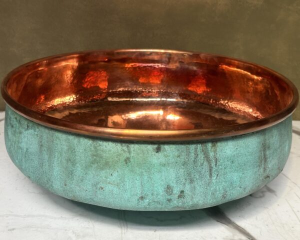 Oxidized Round Copper Bathroom Sink, Handmade Green Patina Copper SInk, Hammered Copper Vessel Sink Vanity - Image 5