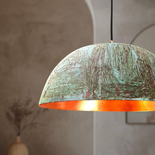 Handmade Copper Dome Light Fixture, Green Patina Copper Farmhouse Kitchen Island Lighting, Oxidized Pendant light - Image 2