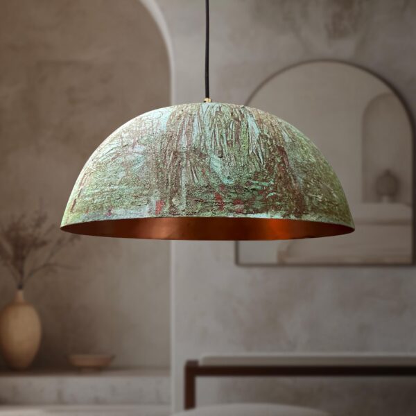 Handmade Copper Dome Light Fixture, Green Patina Copper Farmhouse Kitchen Island Lighting, Oxidized Pendant light - Image 4