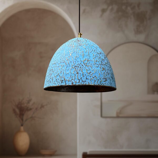 Handmade Oxidized Copper Pendant Light, Blue Patina Copper Dome Pendant Light, Farmhouse Kitchen Ceiling Lamp Fixture - Image 3