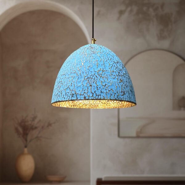 Handmade Oxidized Copper Pendant Light, Blue Patina Copper Dome Pendant Light, Farmhouse Kitchen Ceiling Lamp Fixture